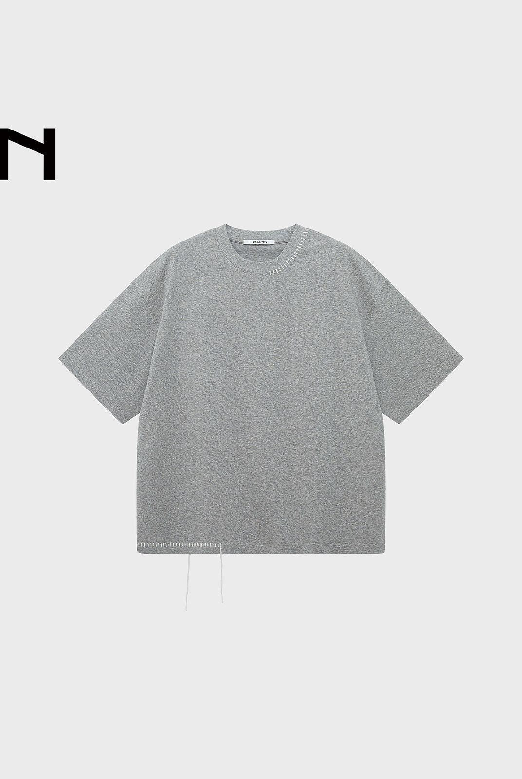 NANS Hand Stitched Fringe Oversized Tee in Gray