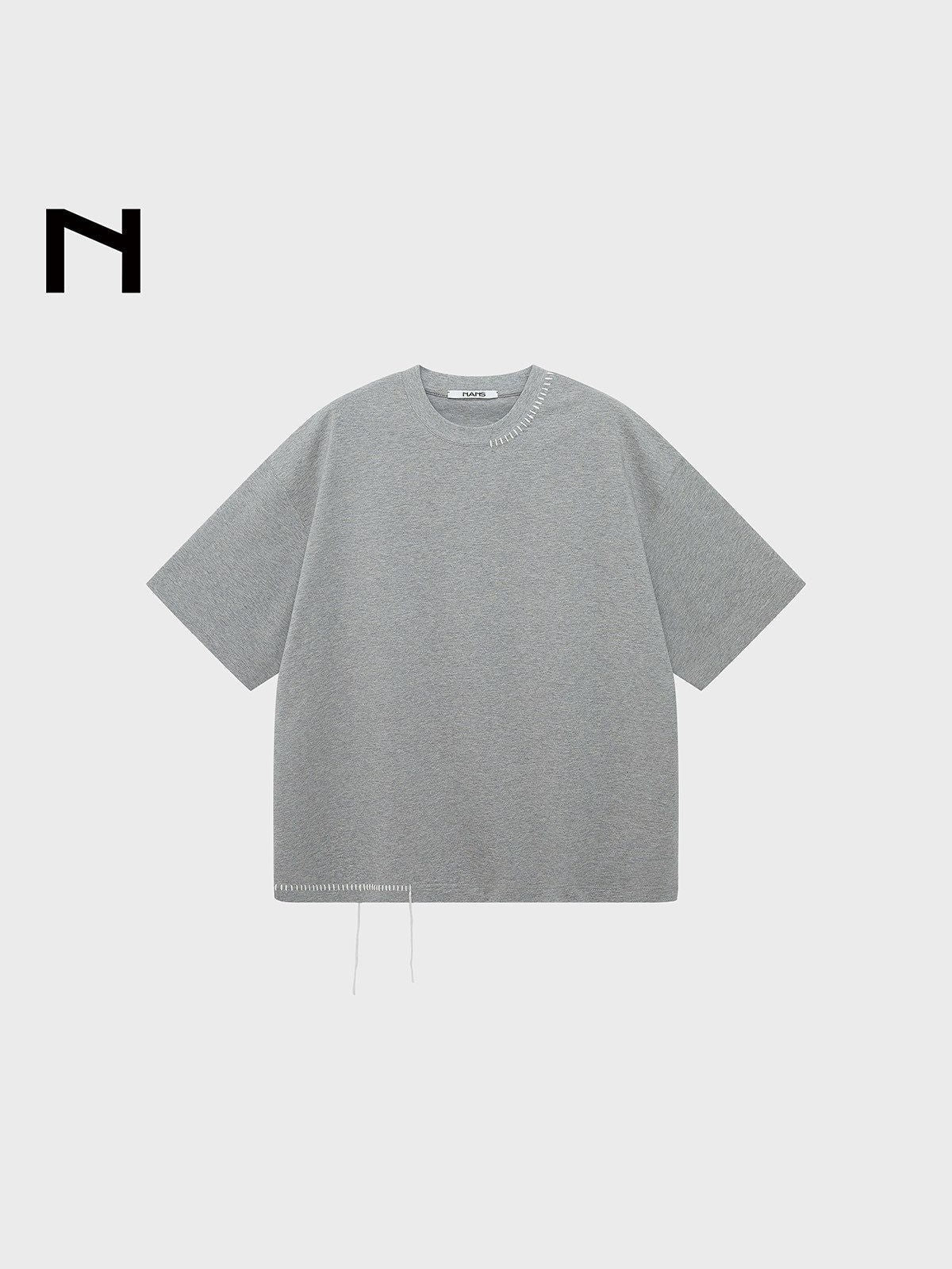 NANS Hand Stitched Fringe Oversized Tee in Gray