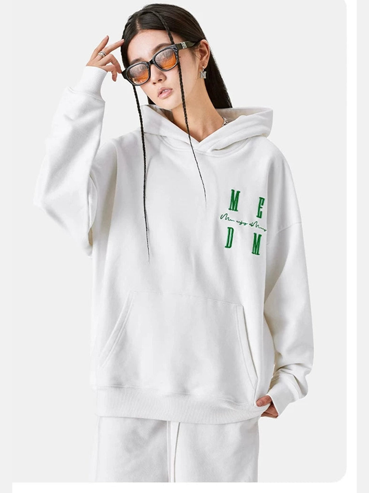 MEDM Embroidered Logo Hoodie in White