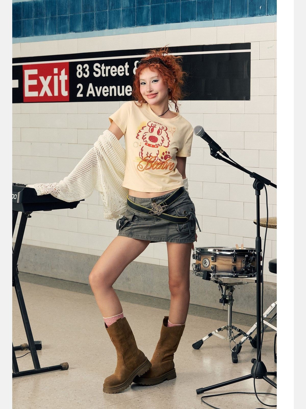 BeerBro Puff Print Puppy Baby Tee in Cream - Lifestyle