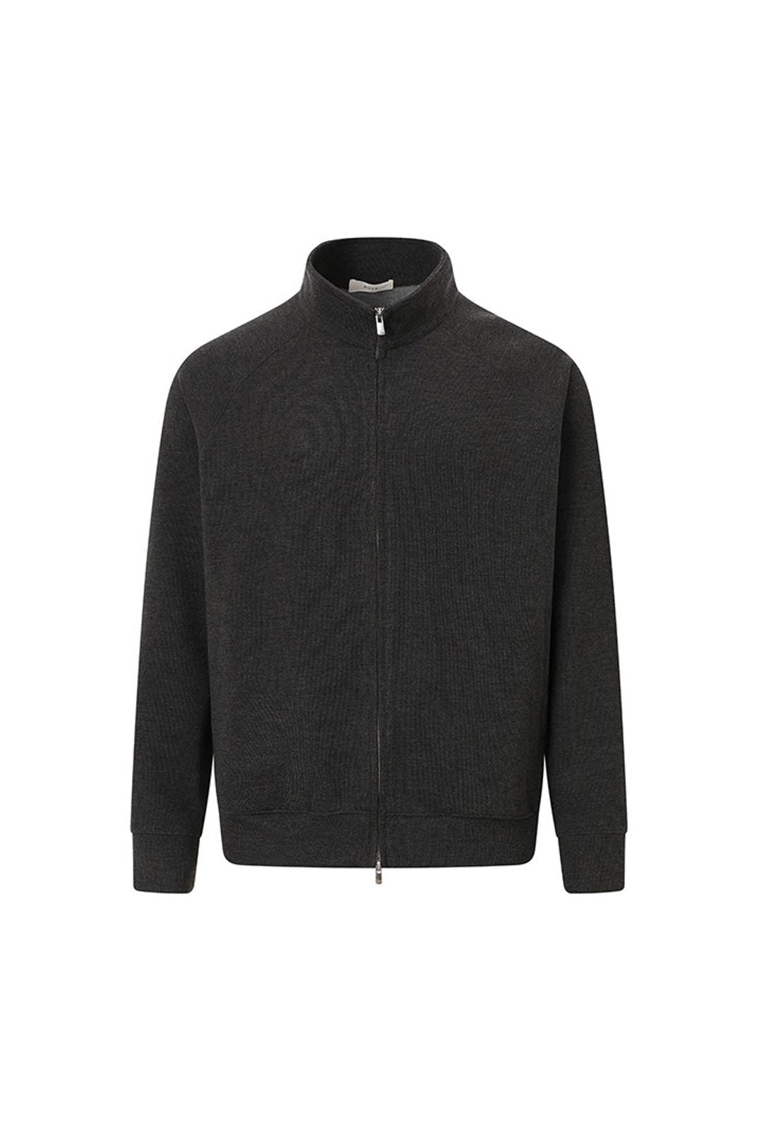 ROYA Wool Blend Zip Up Cardigan in Gray