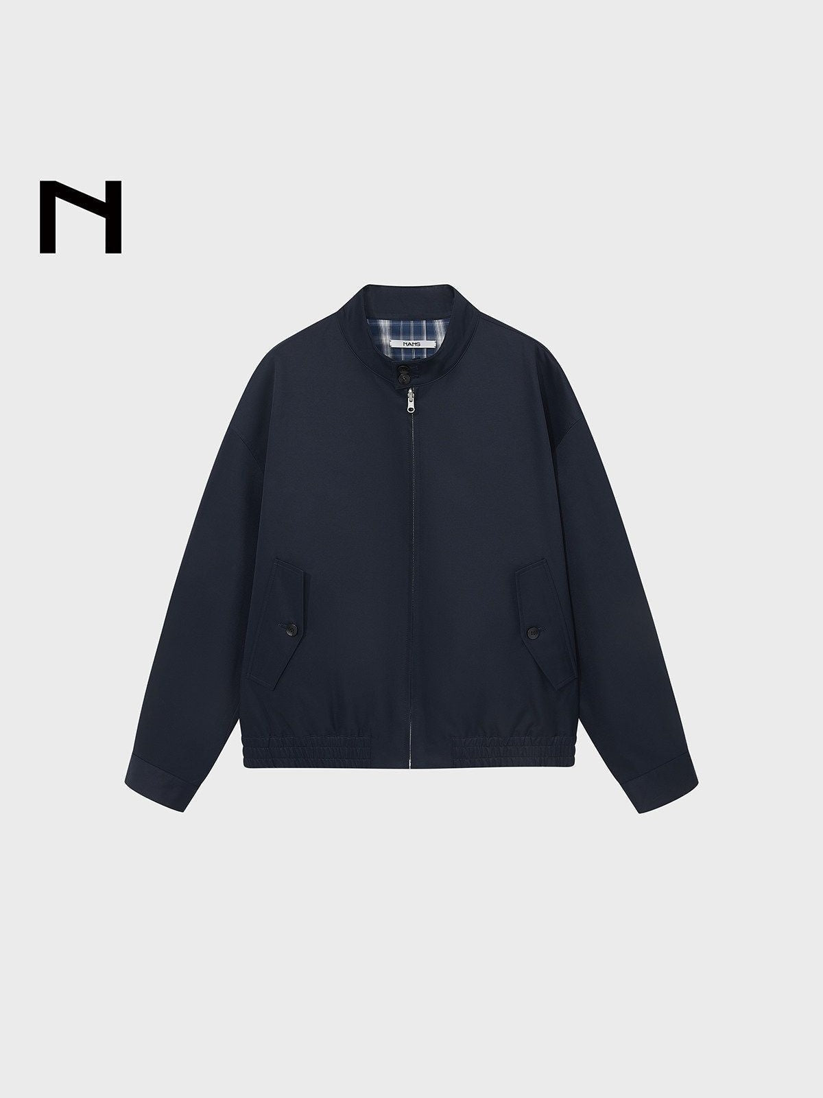 NANS Menswear Reversible Plaid Harrington Jacket in Navy Blue