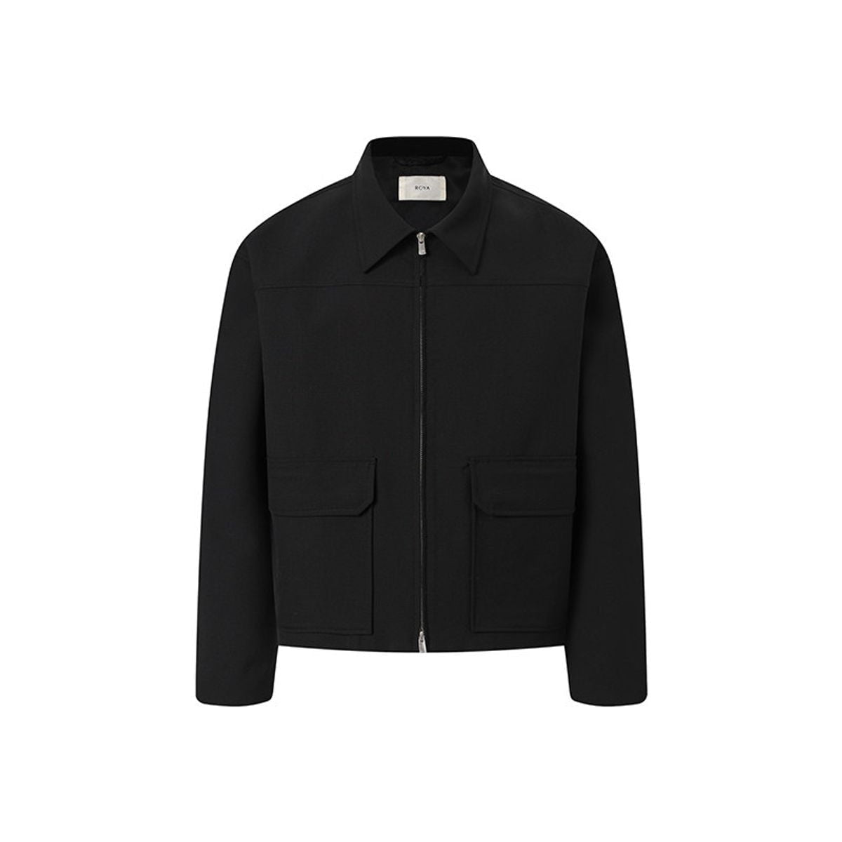 ROYA Merino Wool Zip Up Boxy Jacket in Black