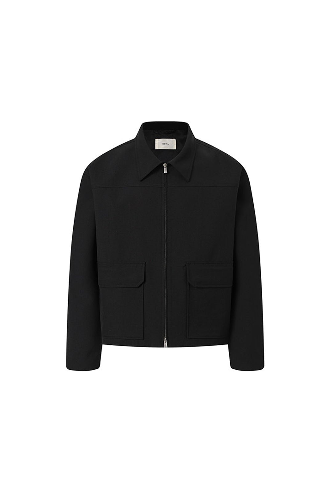 ROYA Merino Wool Zip Up Boxy Jacket in Black