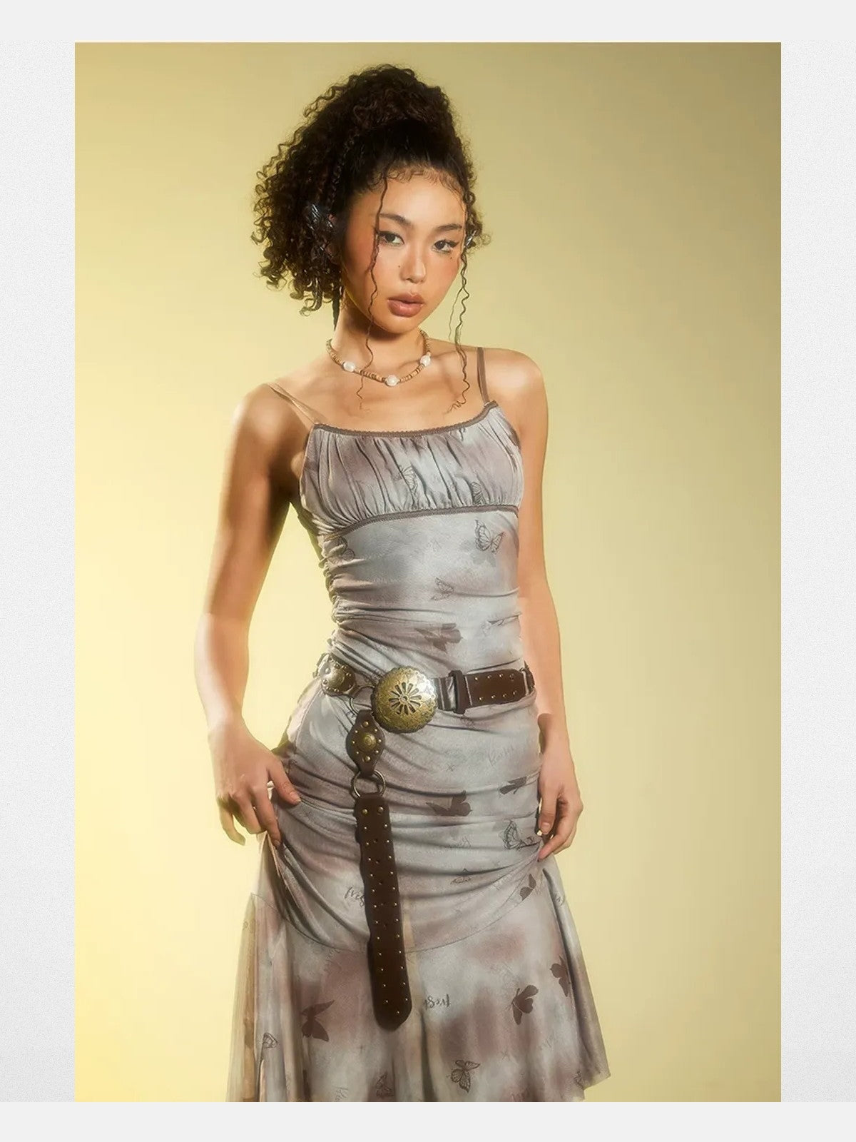 BeerBro Butterfly Print Mesh Cami Dress in Teal