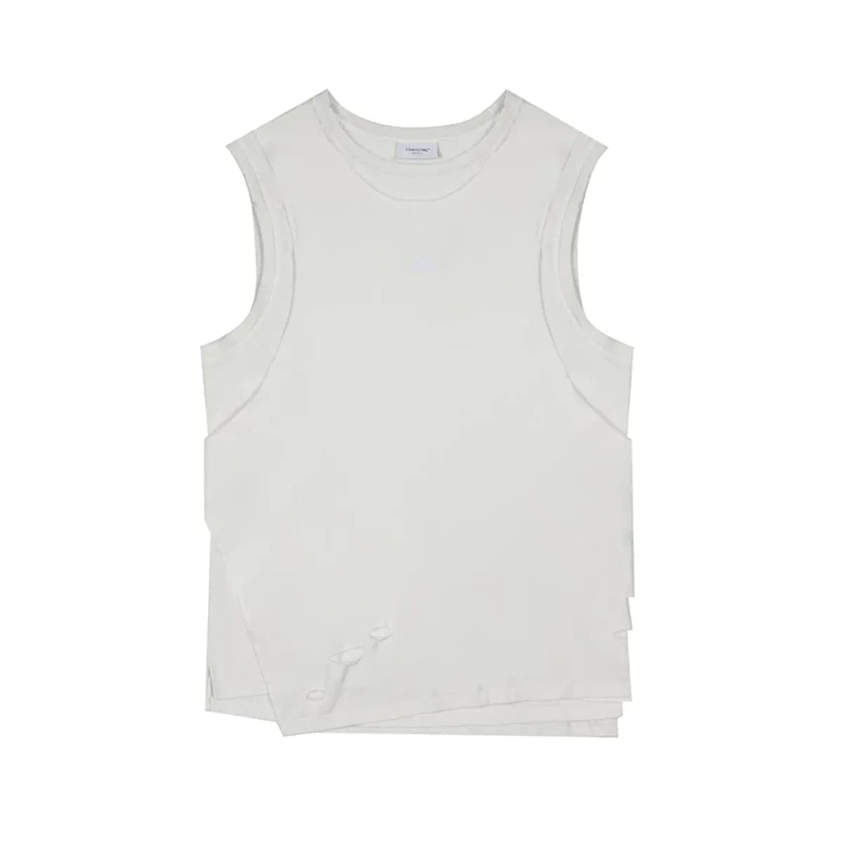LOSTCTRL Asymmetric Distressed Layered Tank in White