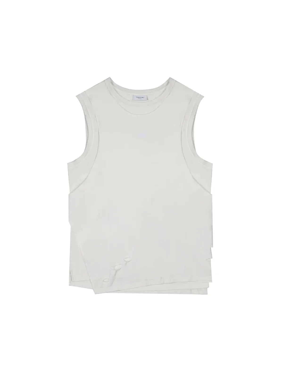 LOSTCTRL Asymmetric Distressed Layered Tank in White