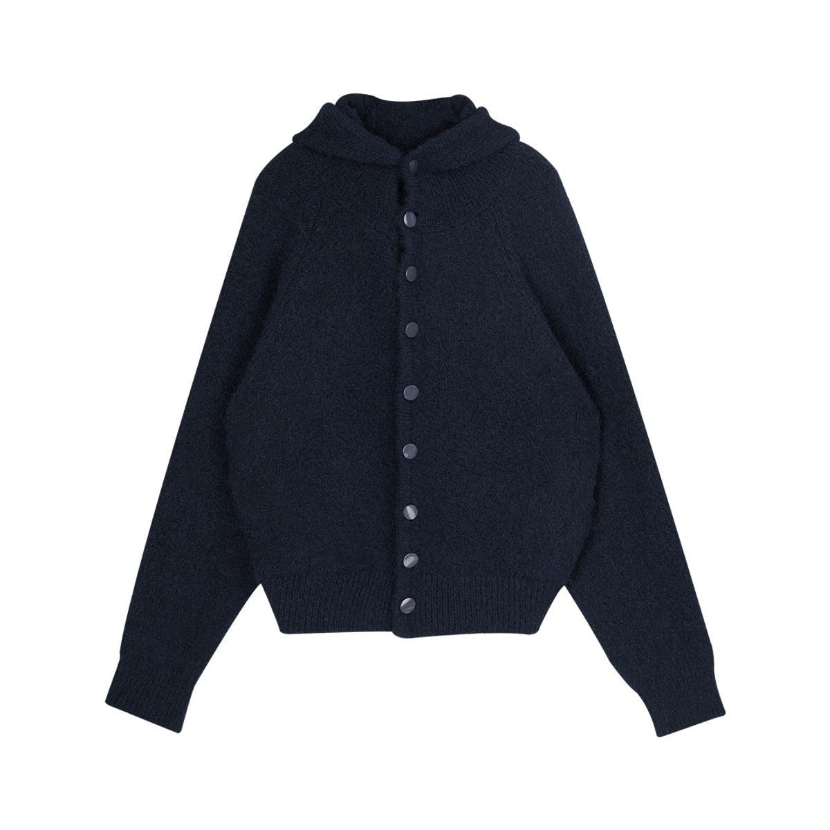 Simple Project Hooded Wool Blend Cardigan in Navy Blue