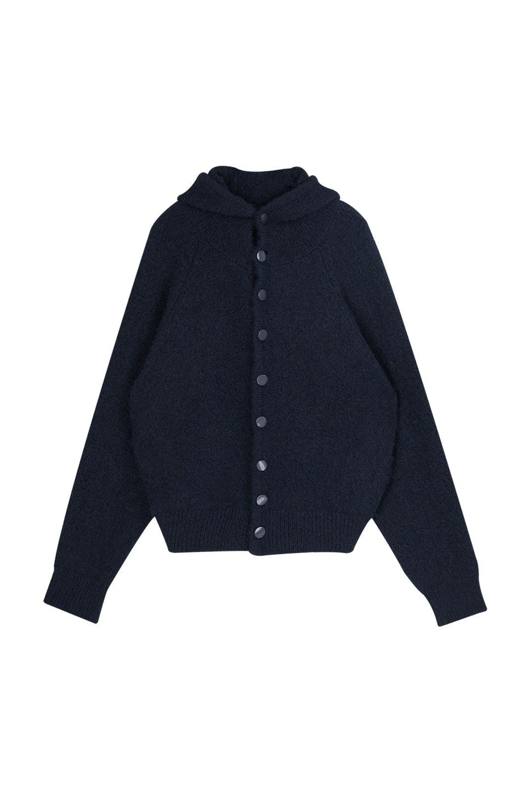 Simple Project Hooded Wool Blend Cardigan in Navy Blue