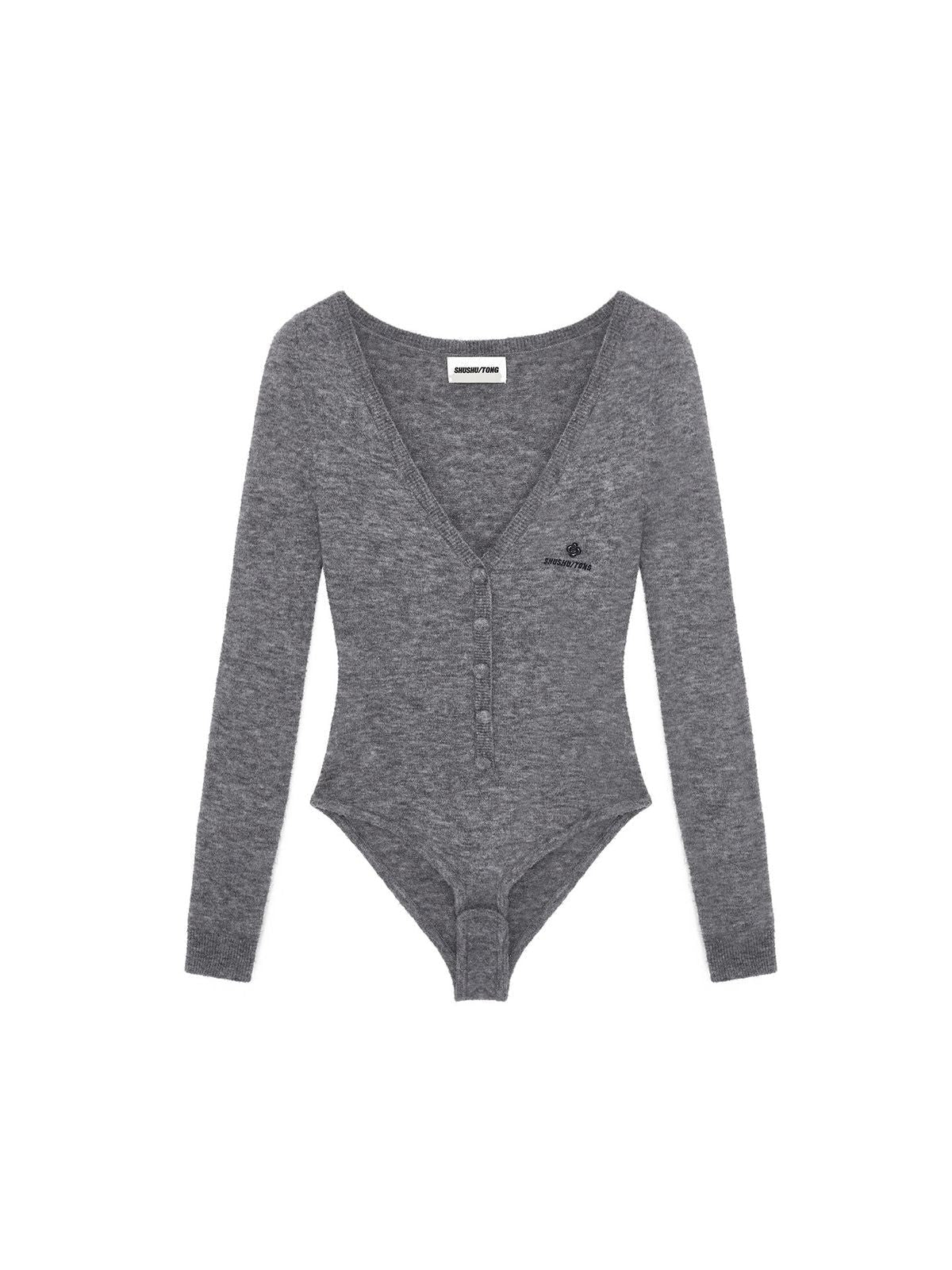 SHUSHUTONG Merino Wool V Neck Bodysuit in Gray
