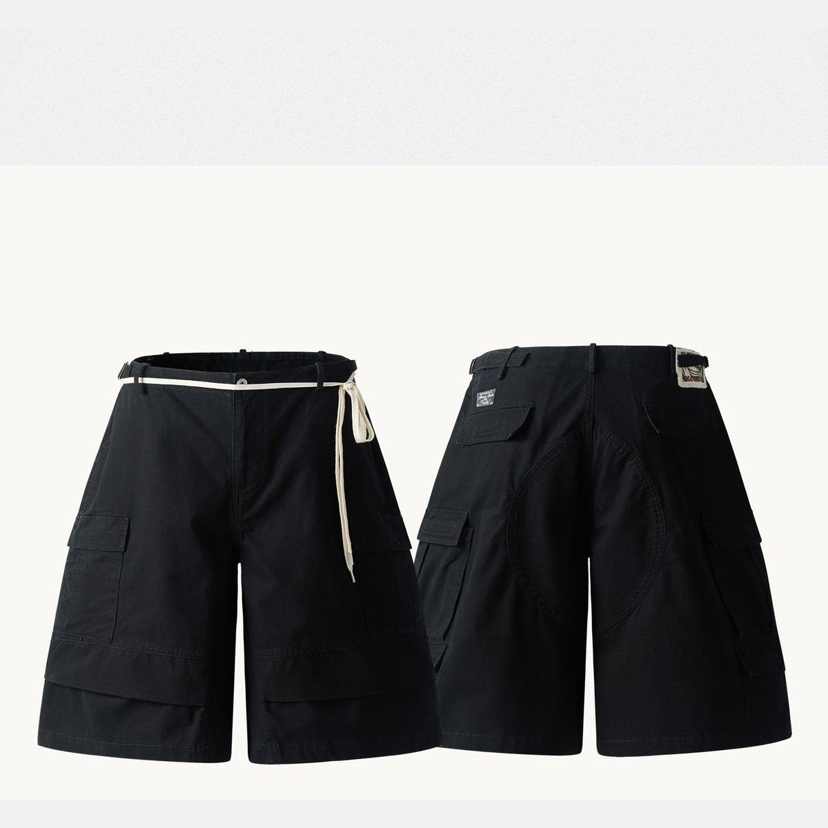 SWFI Distressed Wide Leg Cargo Shorts in Black