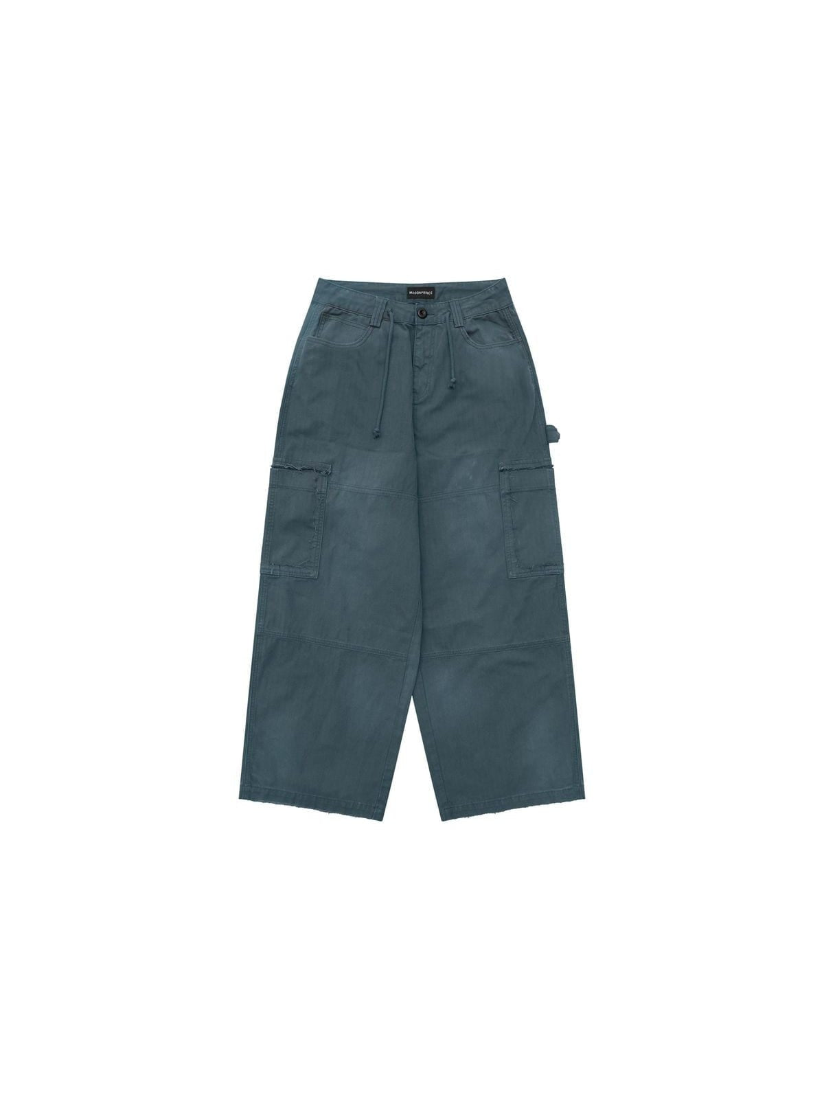 MasonPrince Distressed Wide Leg Cargo Pants in Teal