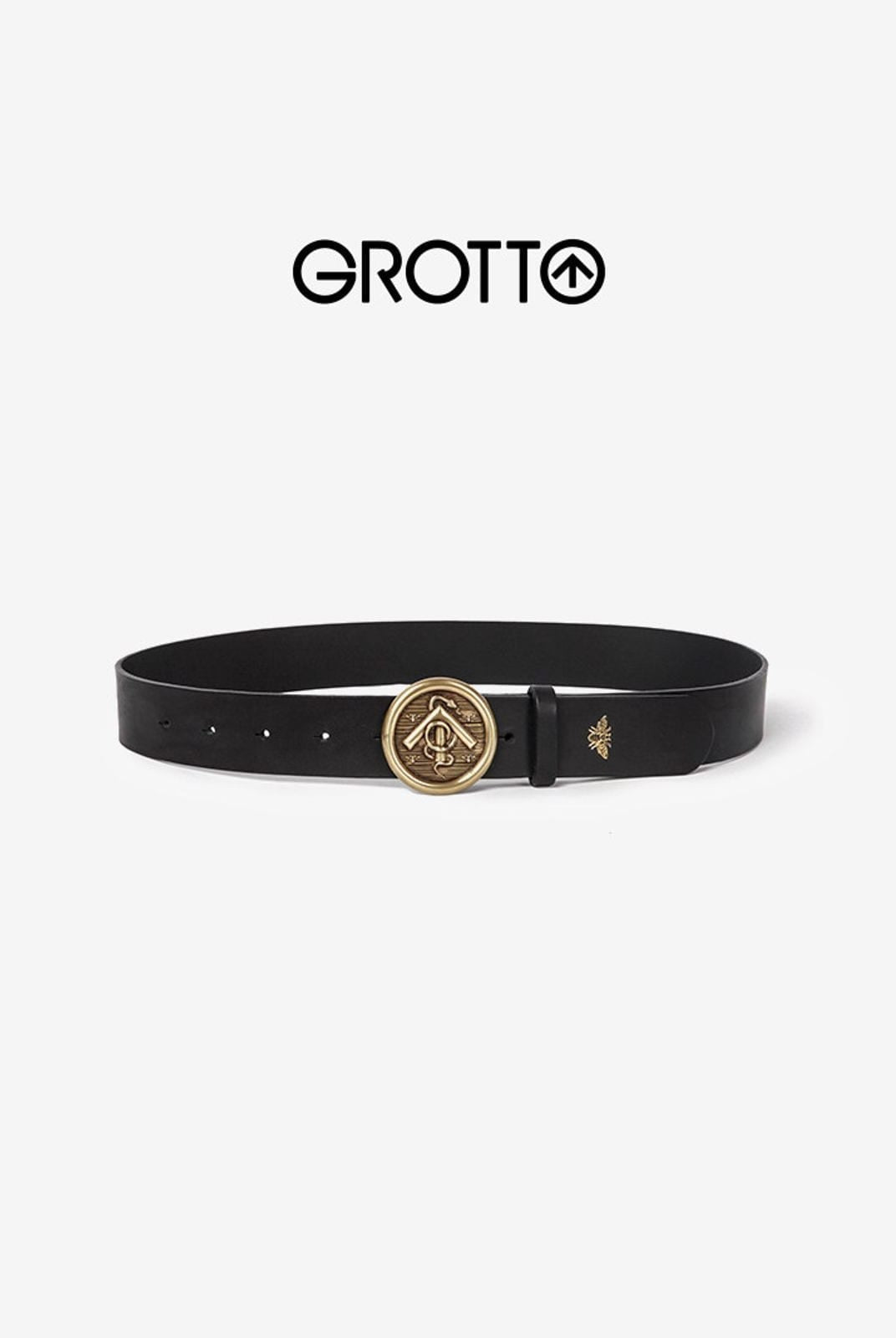 Grotto Arrow Logo Buckle Leather Belt in Black