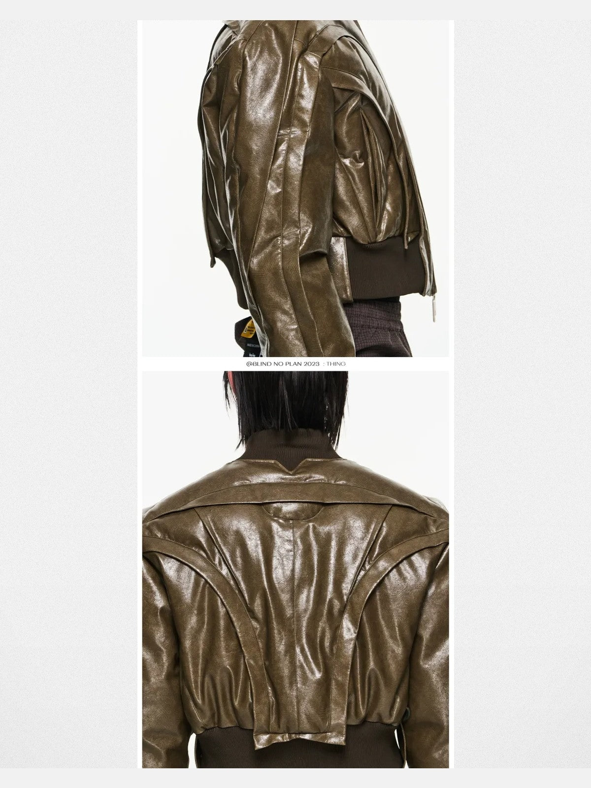 BLINDNOPLAN Cropped Layered MA 1 Bomber Jacket in Olive - On Model