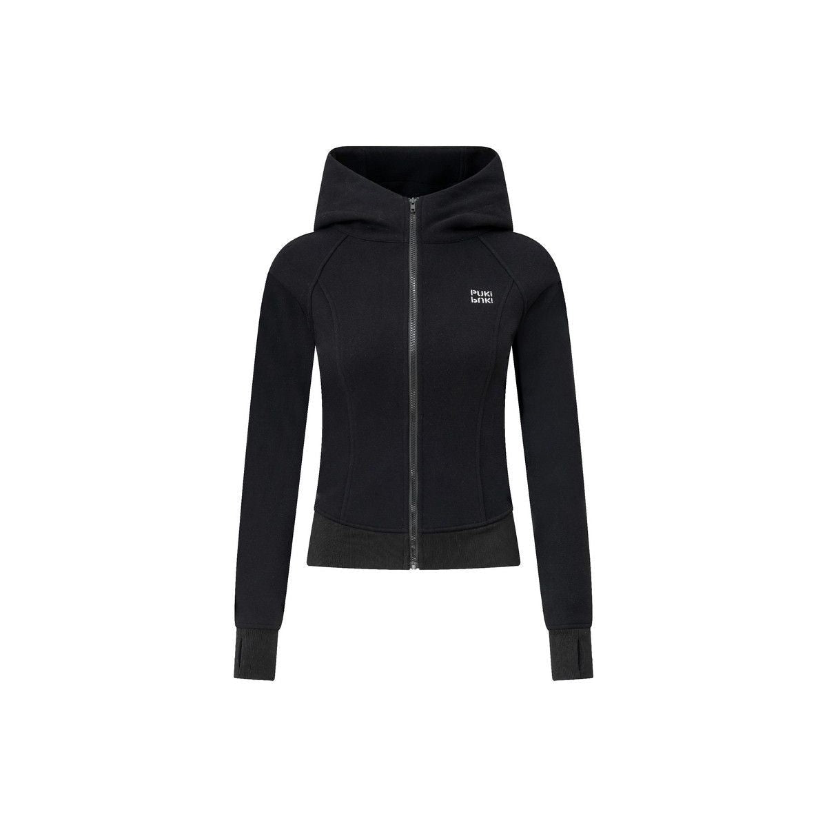 PUKI Panelled Zip Up Hoodie in Black