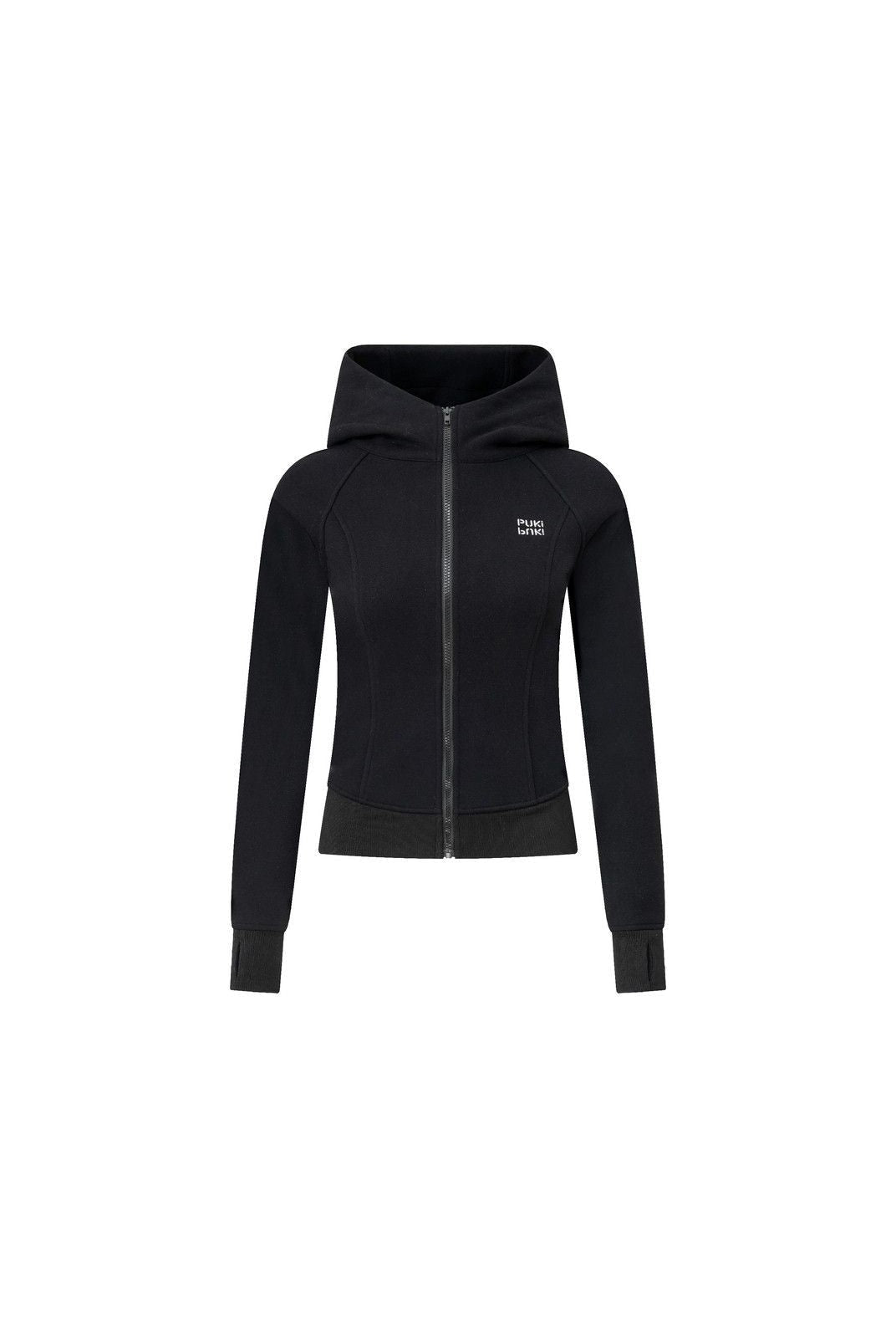 PUKI Panelled Zip Up Hoodie in Black