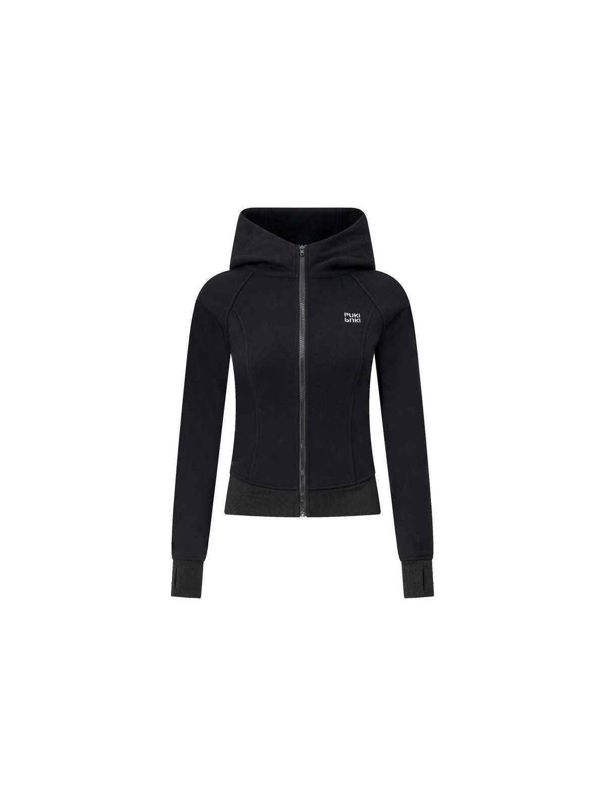 PUKI Panelled Zip Up Hoodie in Black