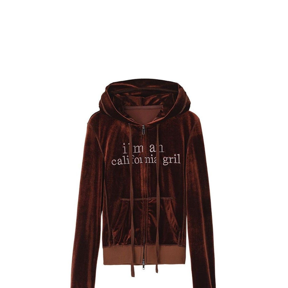 ACSENSE STUDIO Embroidered Velvet Zip Hoodie in Brown