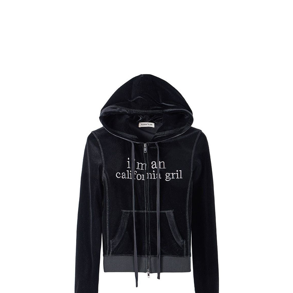 ACSENSE STUDIO Embroidered Velvet Zip Hoodie in Black