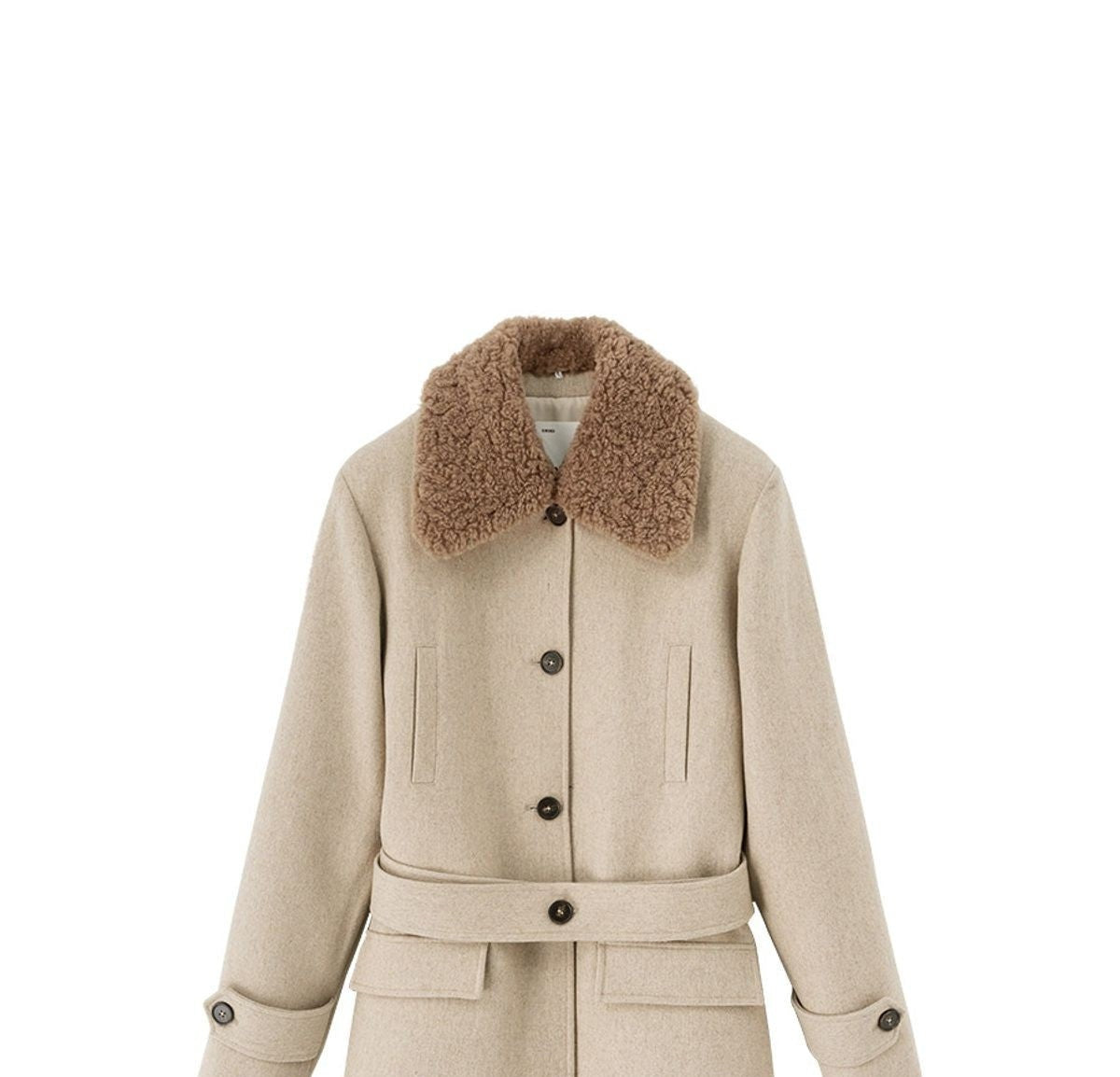 ACSENSE STUDIO Faux Fur Collar Wool Blend Coat in Beige