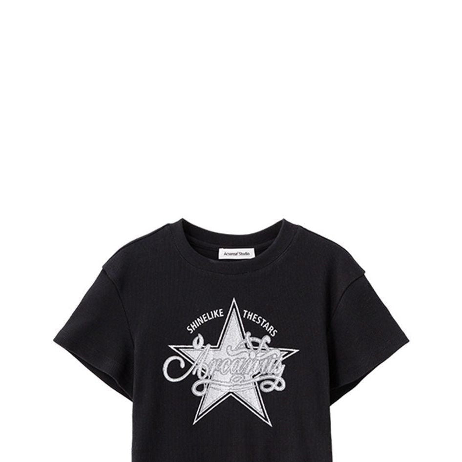 ACSENSE STUDIO Glitter Star Print T Shirt in Black