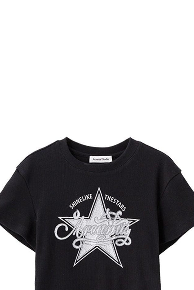 ACSENSE STUDIO Glitter Star Print T Shirt in Black
