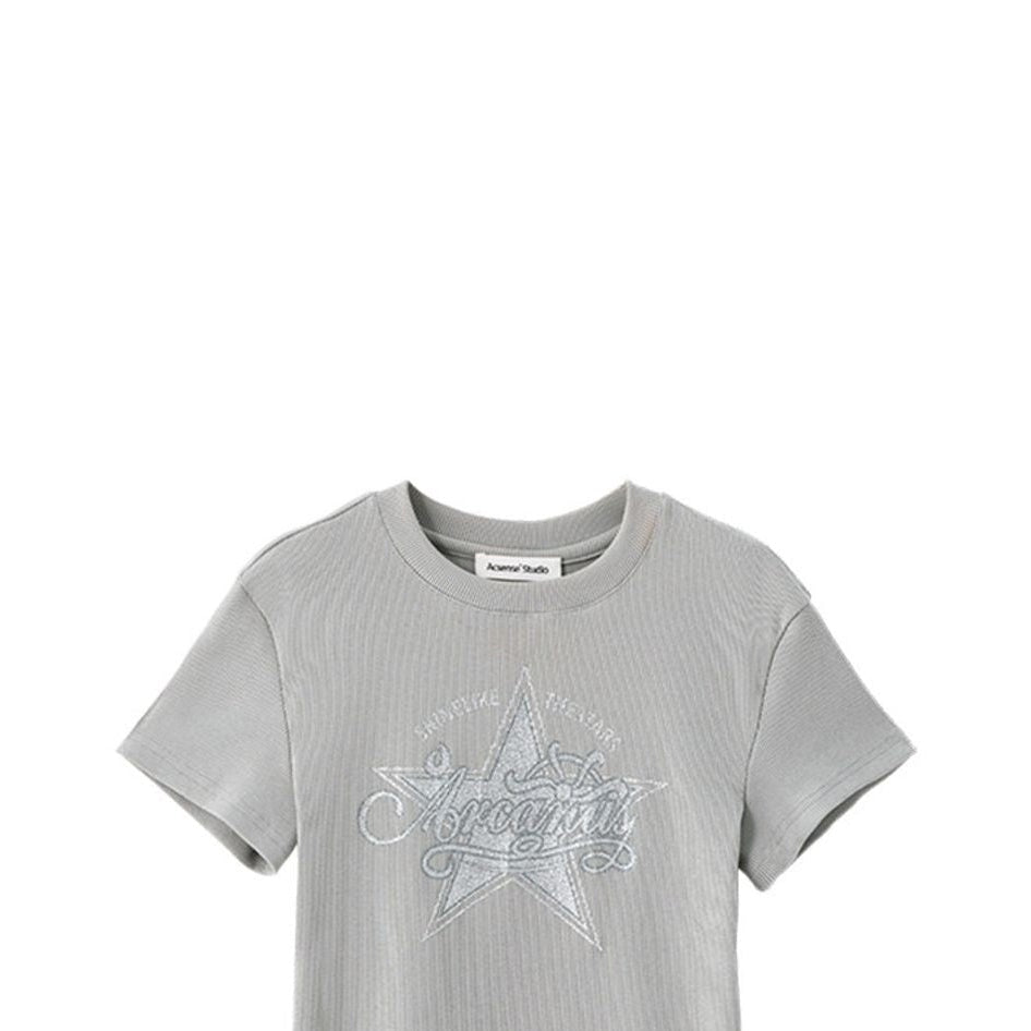 ACSENSE STUDIO Glitter Star Print T Shirt in Gray