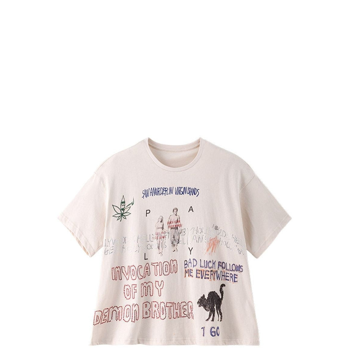 Graffiti Rhinestone Cotton T Shirt