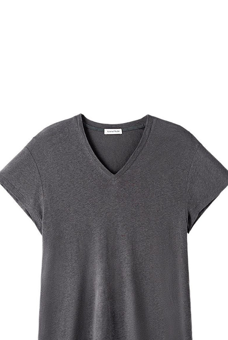 ACSENSE STUDIO Linen Blend V Neck T Shirt in Gray