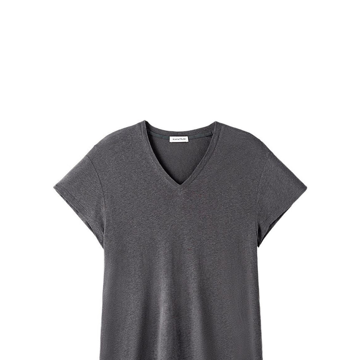 ACSENSE STUDIO Linen Blend V Neck T Shirt in Gray
