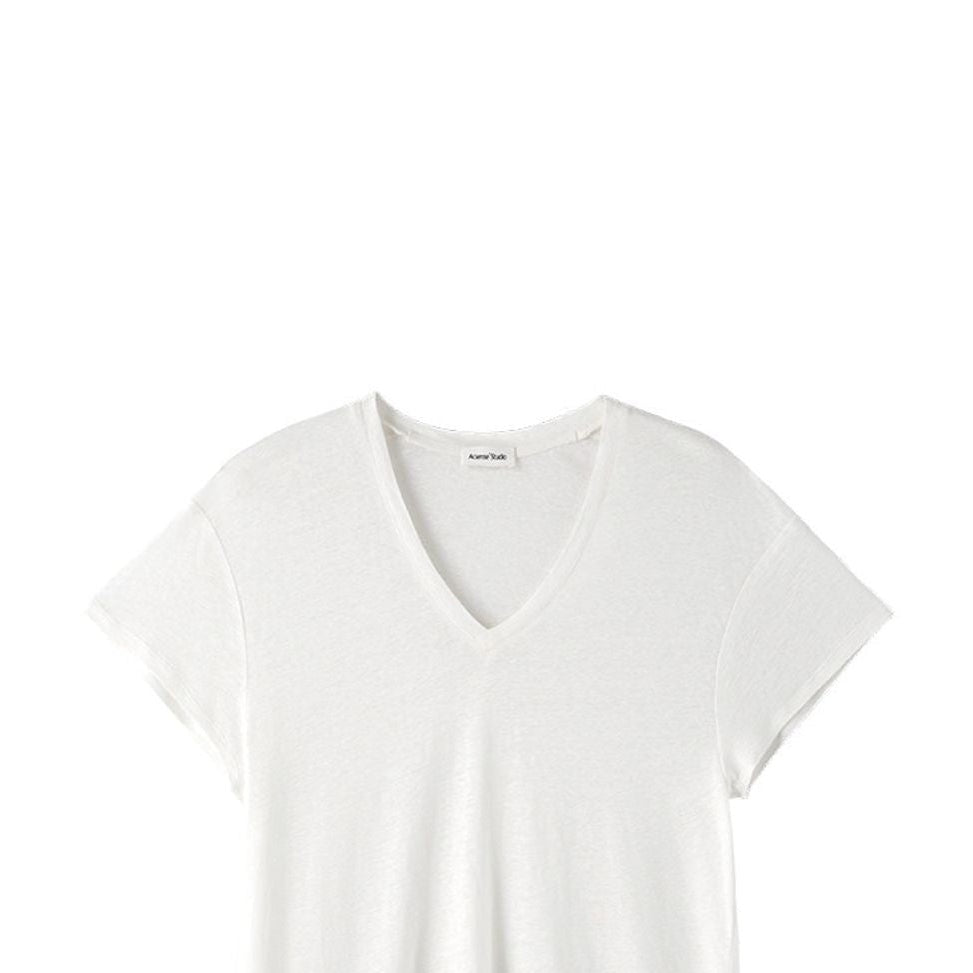 ACSENSE STUDIO Linen Blend V Neck T Shirt in White