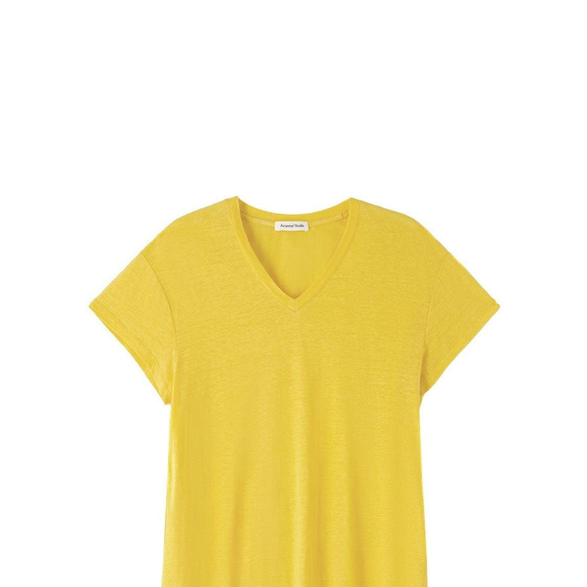 ACSENSE STUDIO Linen Blend V Neck T Shirt in Yellow