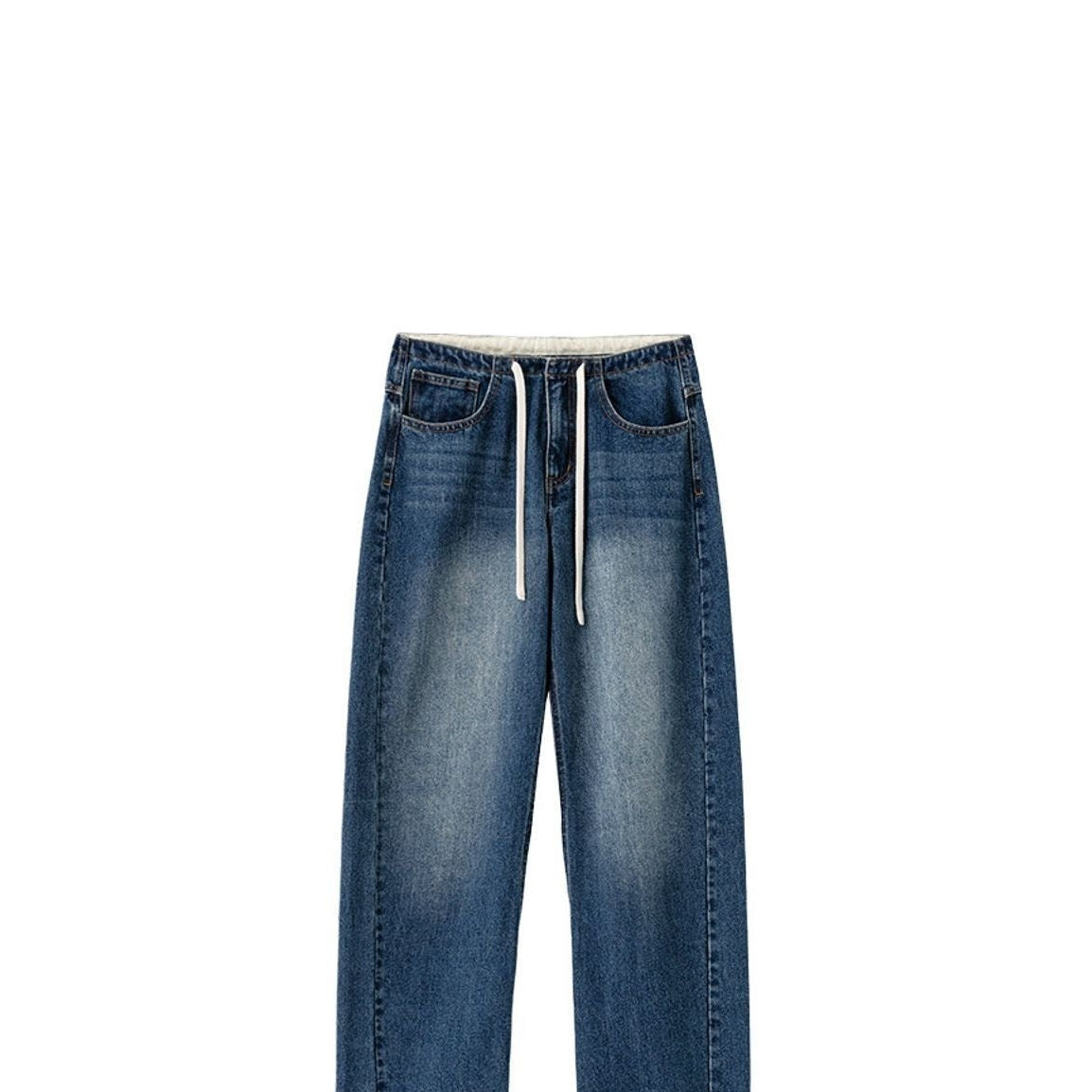 Relaxed Drawstring Curved Leg Jeans