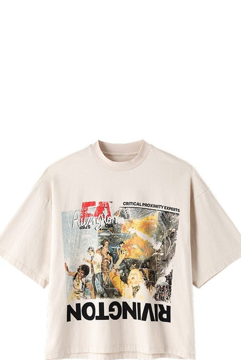 ACSENSE STUDIO Rock Culture Graphic Print T Shirt in Cream