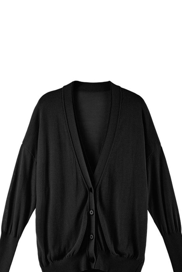 ACSENSE STUDIO Silk Blend Faux Layered Cardigan in Black