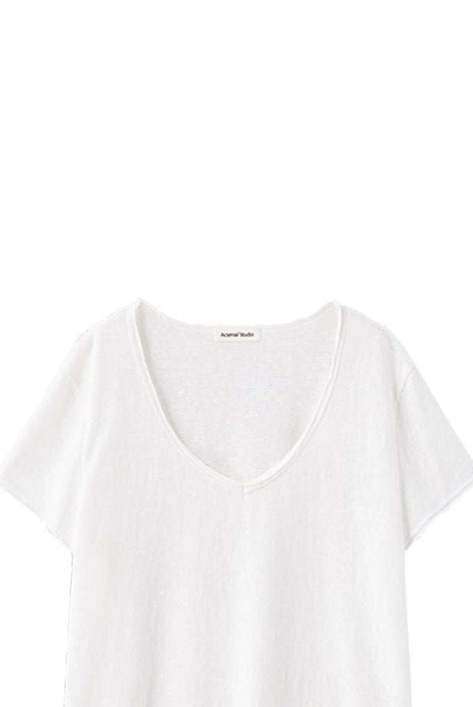 ACSENSE STUDIO Slub Silk Blend V Neck Tee in White