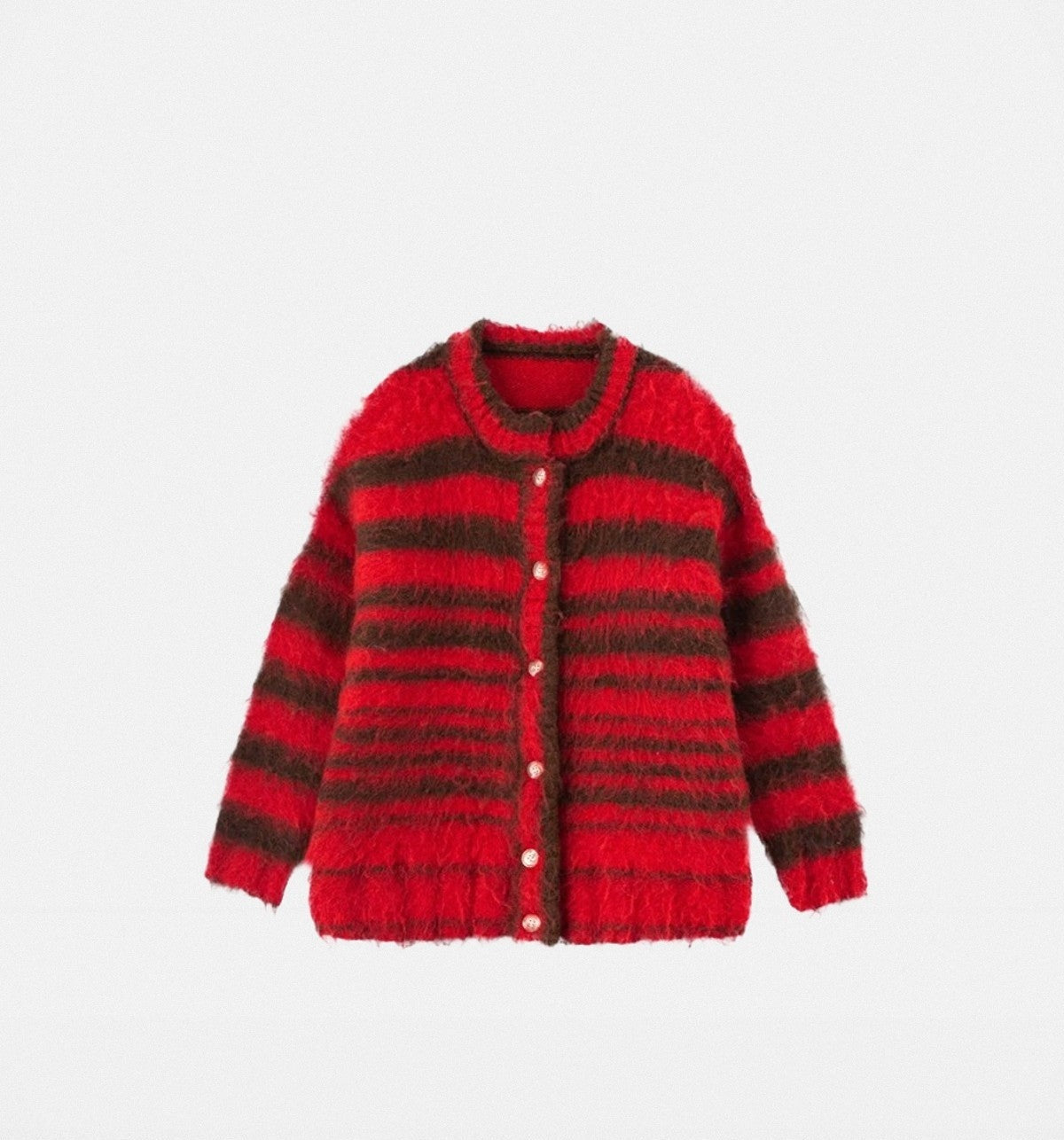 ACSENSE STUDIO Striped Brushed Mohair Blend Cardigan in Red