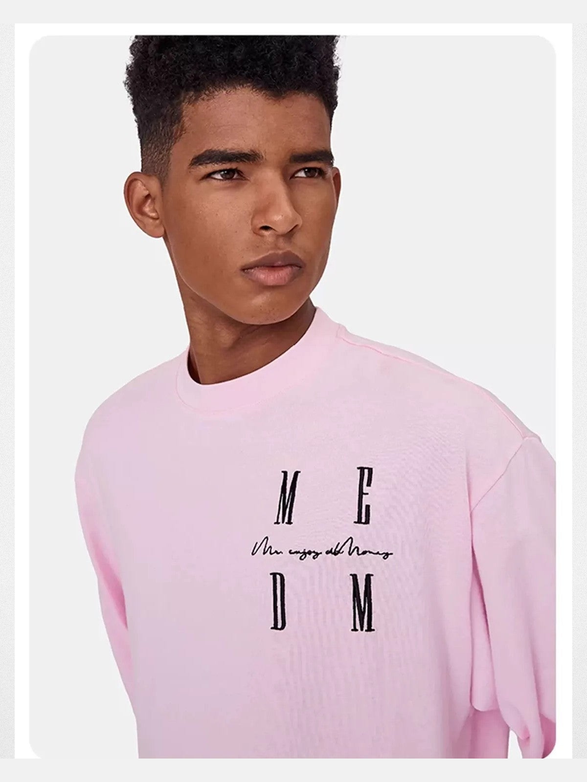 MEDM Embroidered Logo Long Sleeve Tee in Pink - On Male Model