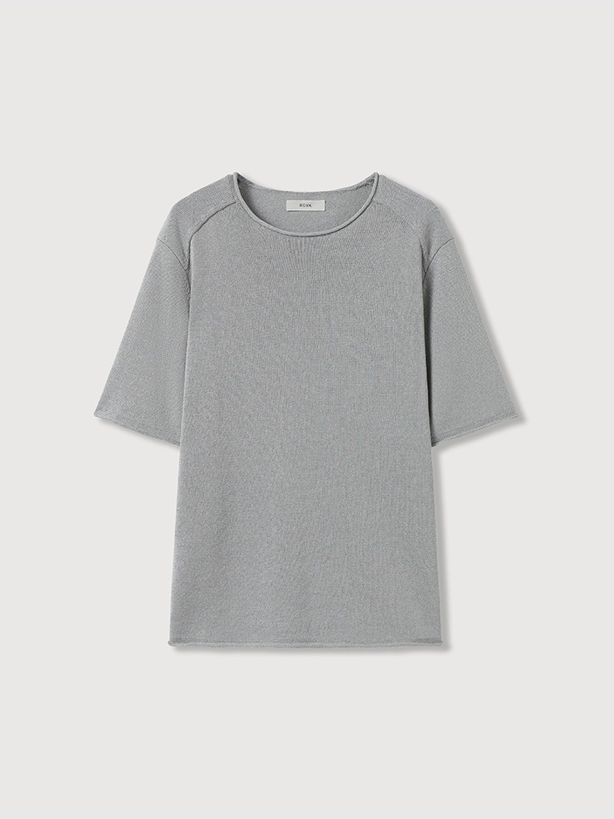 ROYA Rolled Edge Washi Silk Knit T Shirt in Gray
