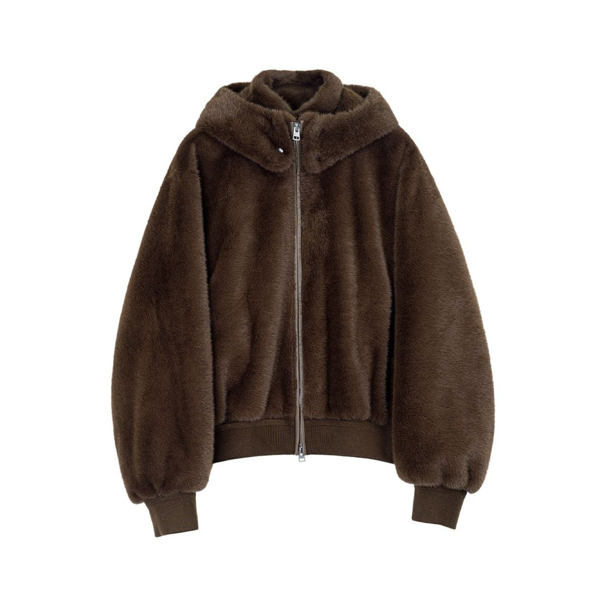 Simple Project Detachable Hood Faux Fur Jacket in Brown