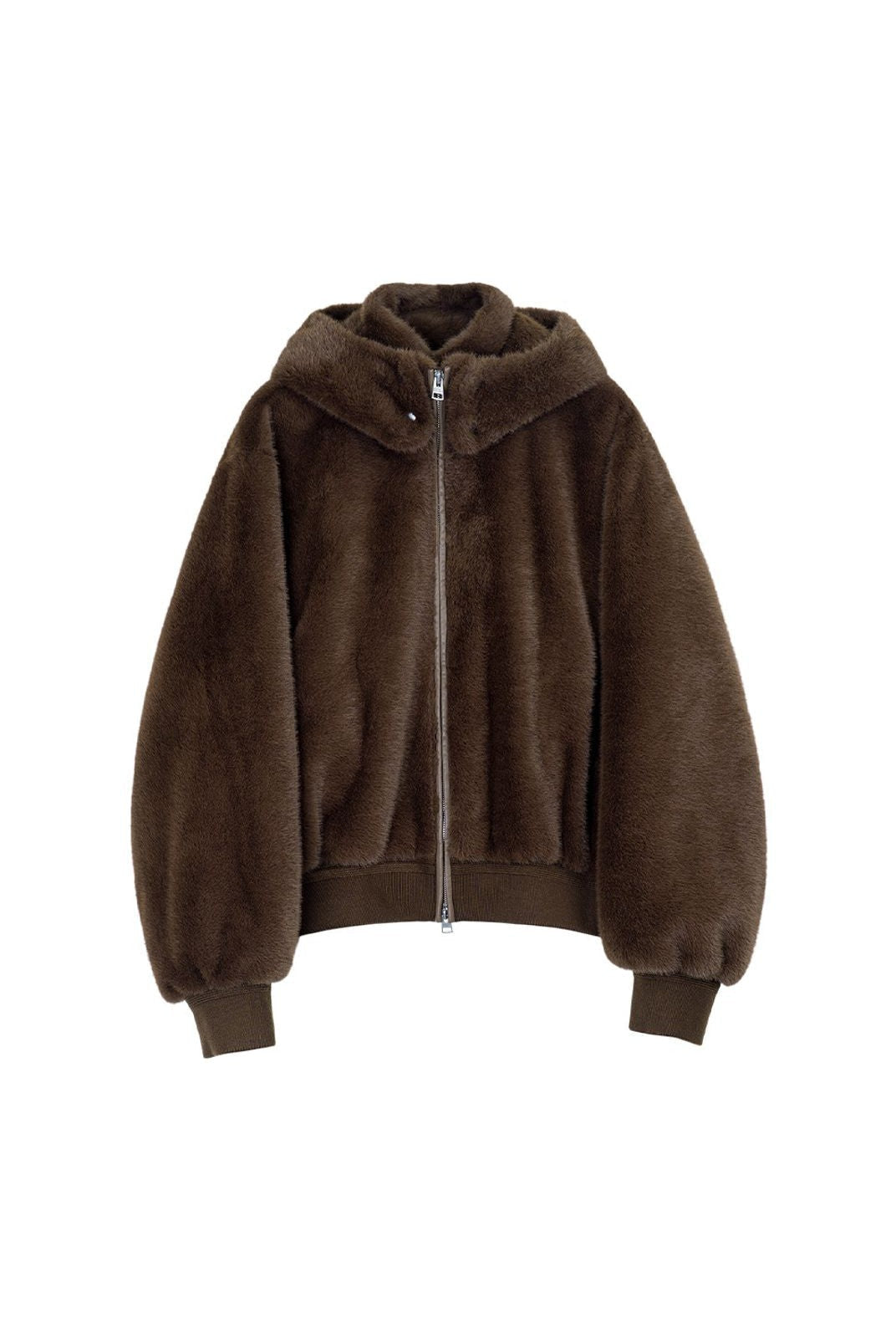 Simple Project Detachable Hood Faux Fur Jacket in Brown