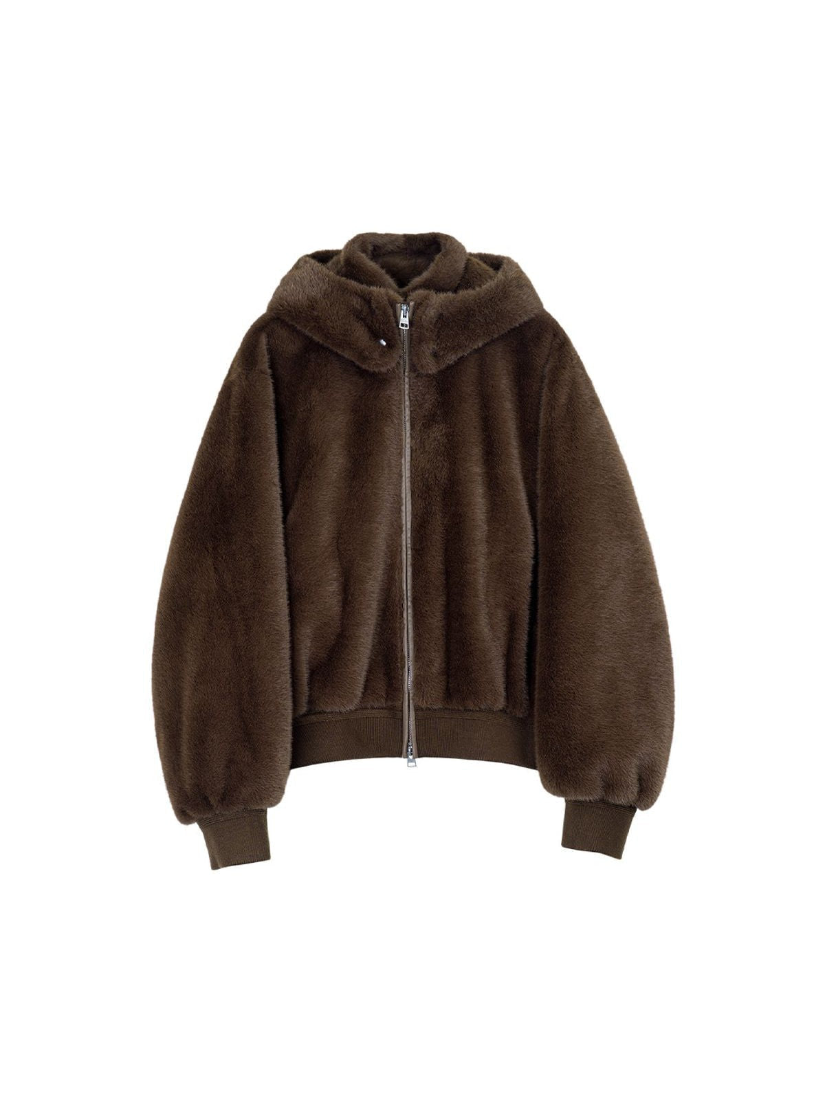 Simple Project Detachable Hood Faux Fur Jacket in Brown