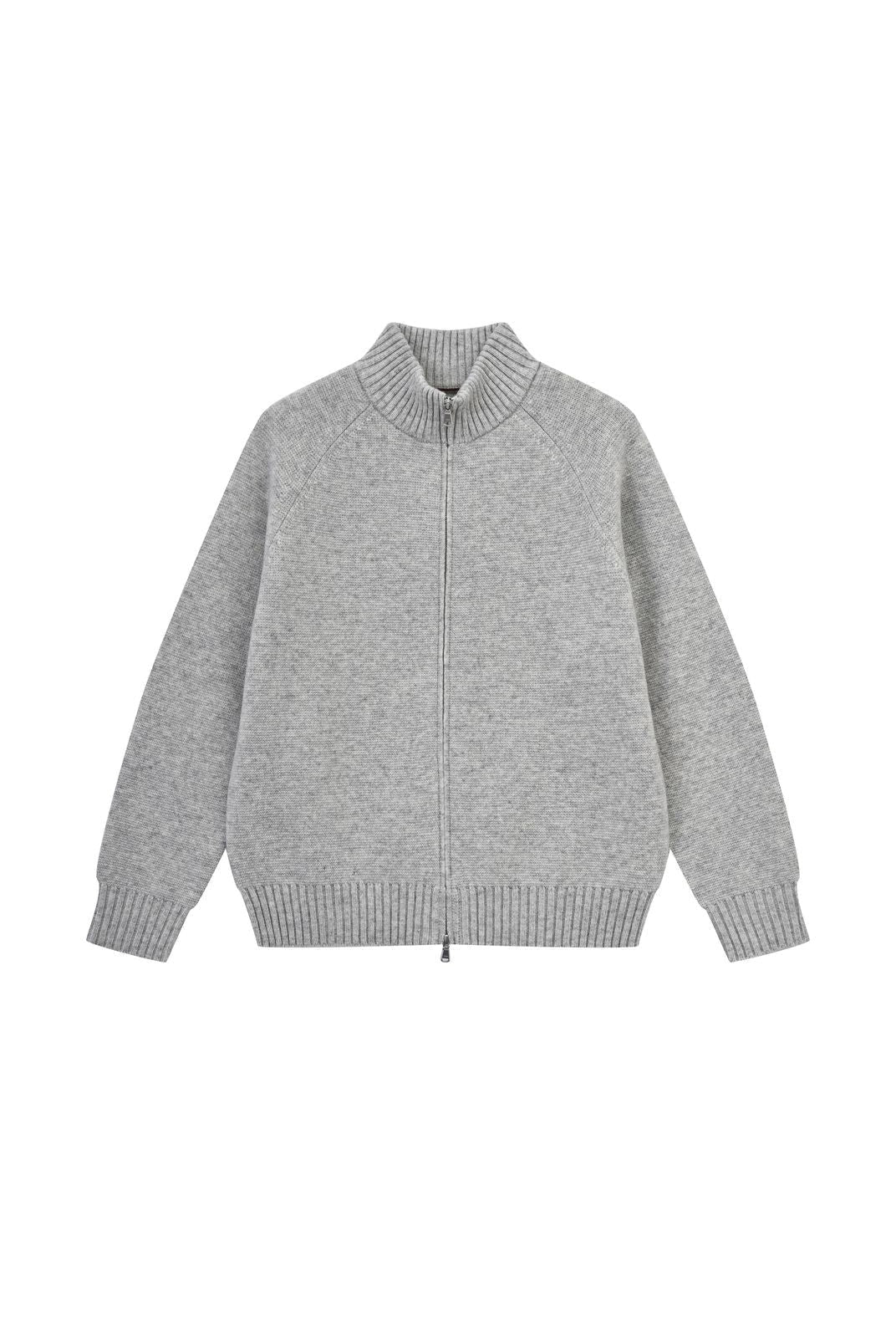 Roolrren Homme 100 Wool Stand Collar Zip Cardigan in Gray