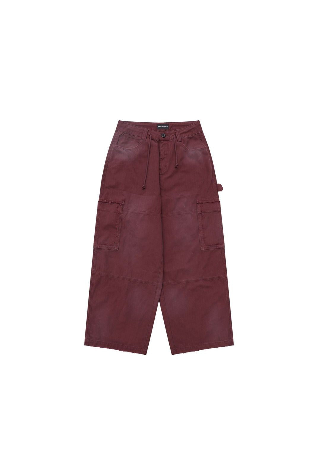 MasonPrince Distressed Wide Leg Cargo Pants in Burgundy
