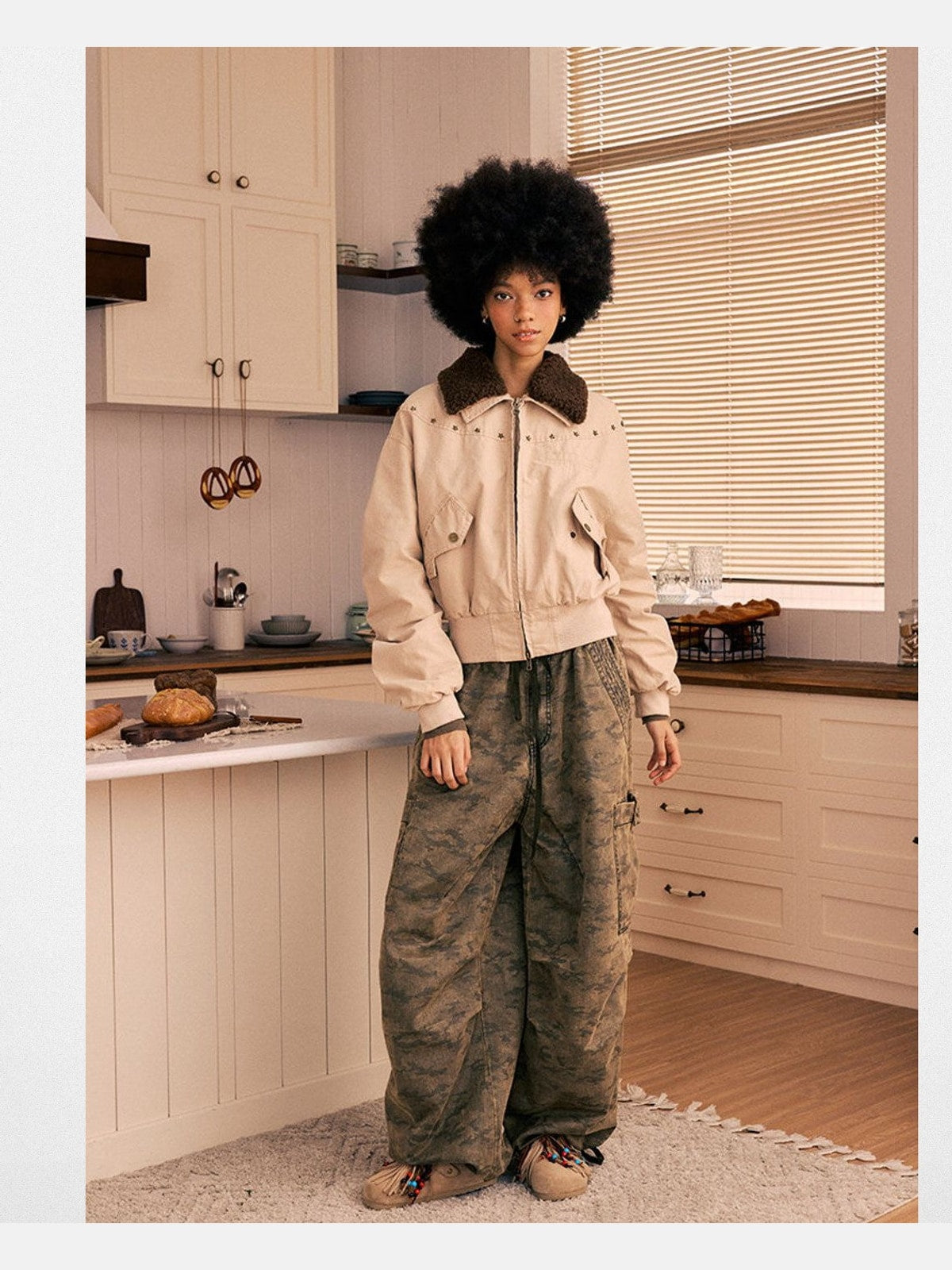 BeerBro Washed Camo Parachute Cargo Pants in Olive - On Model