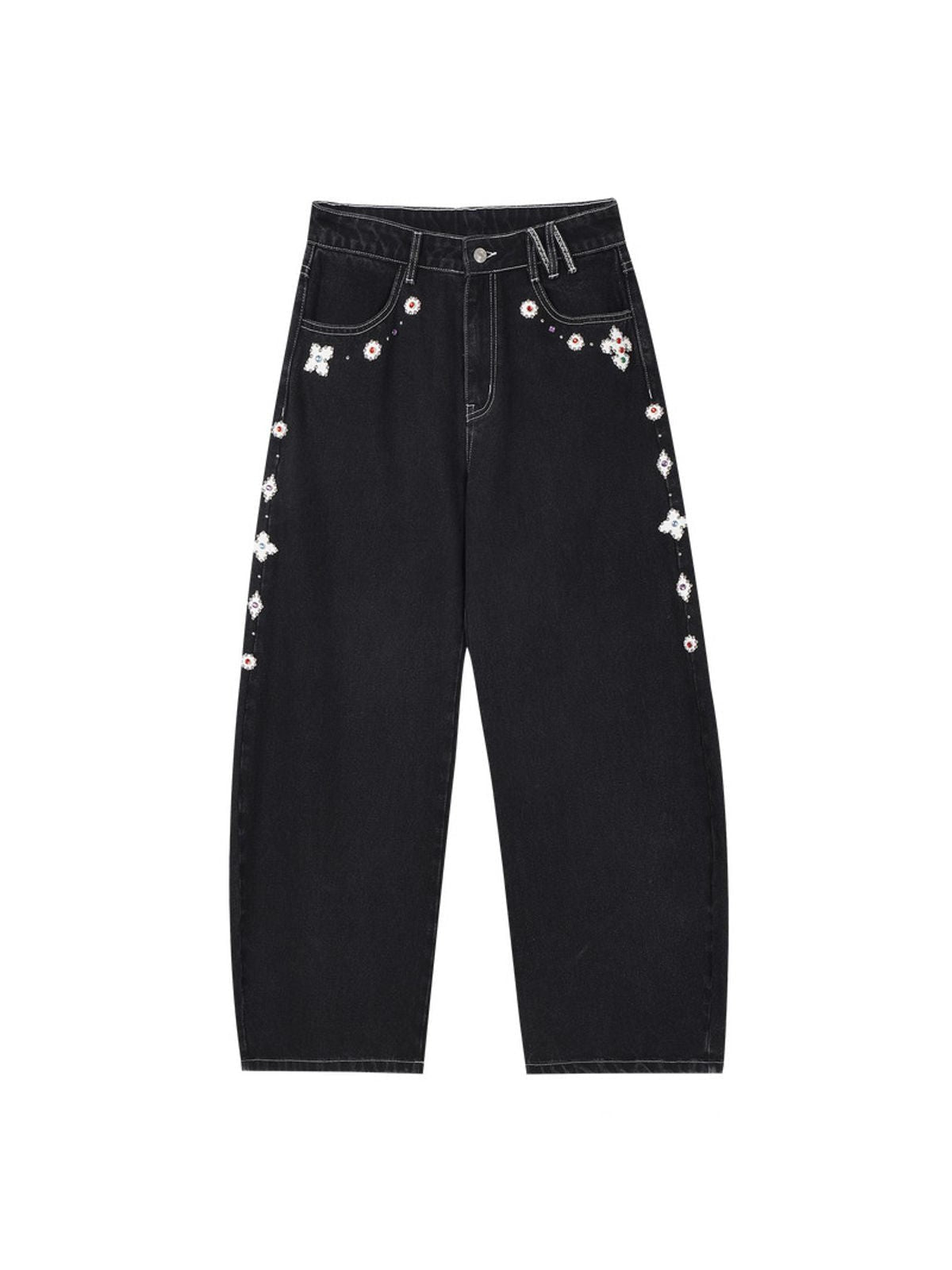 MEDM Beaded Patchwork Loose Jeans in Black