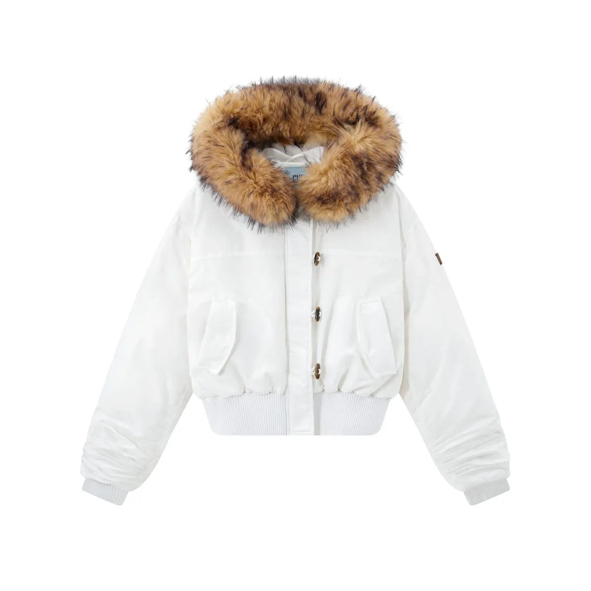 PUKI Faux Fur Hood Down Bomber in White