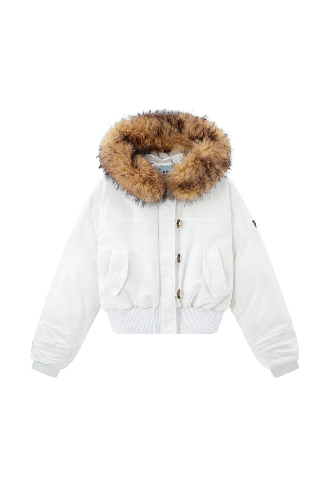 PUKI Faux Fur Hood Down Bomber in White