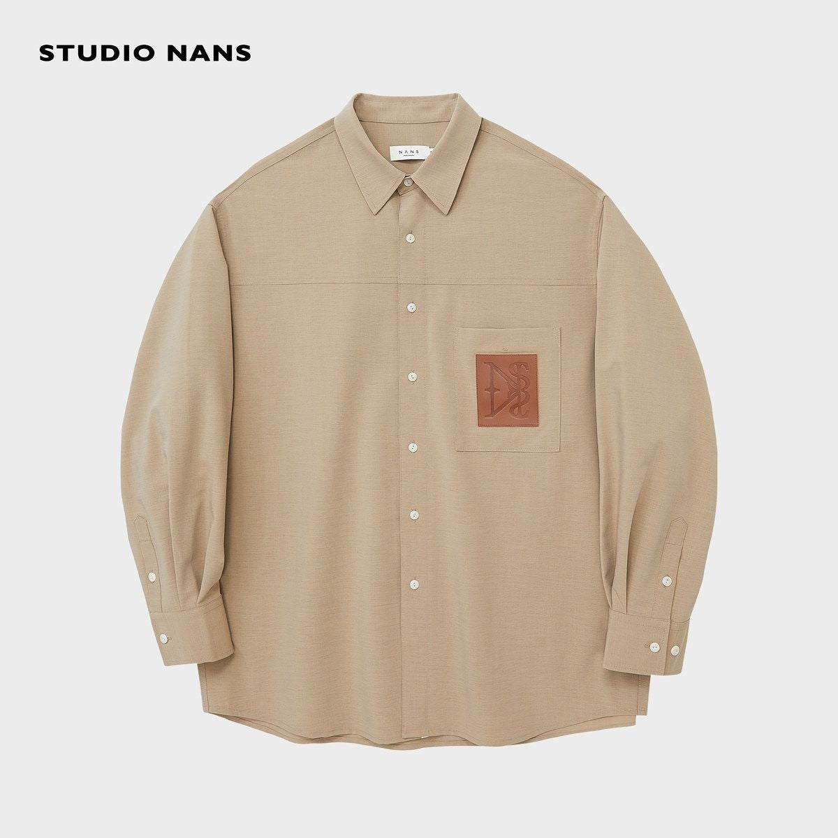 NANS Oversized Shirt with Leather Patch in Beige