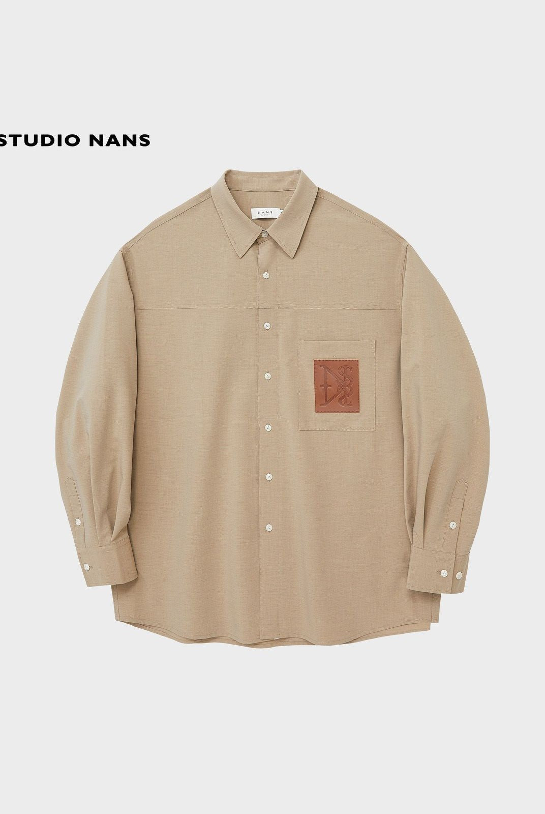 NANS Oversized Shirt with Leather Patch in Beige